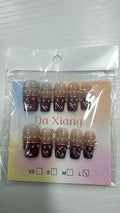 Dark‑Tone Rhinestone Short Press‑On Nails, Reusable Fake Nails