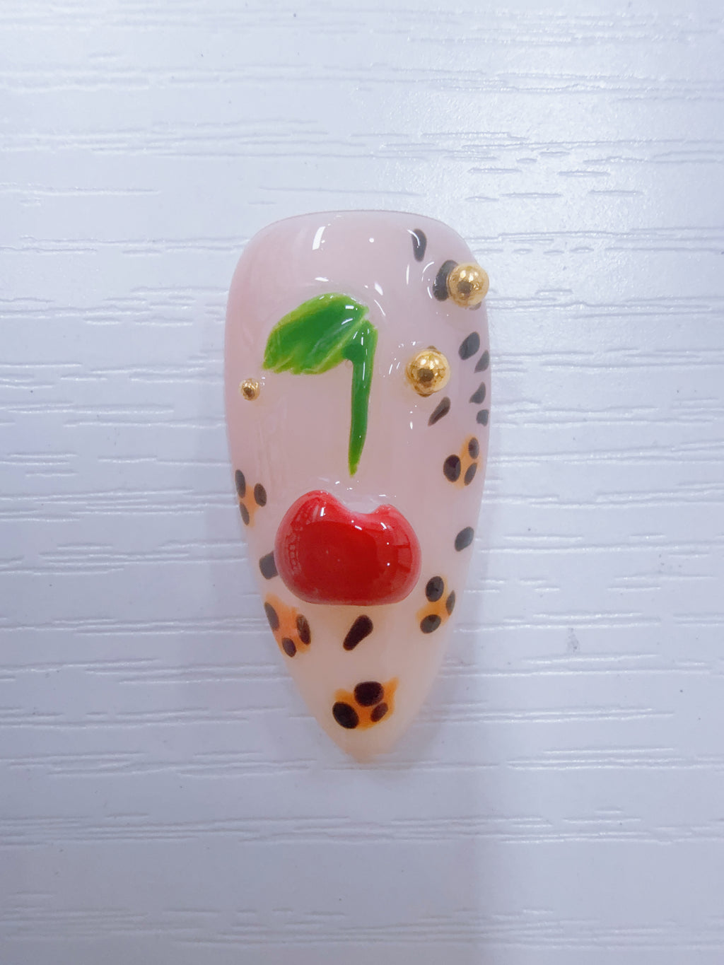 Cute Cherry Leopard‑Print Press‑On Nails, Reusable Fake Nails