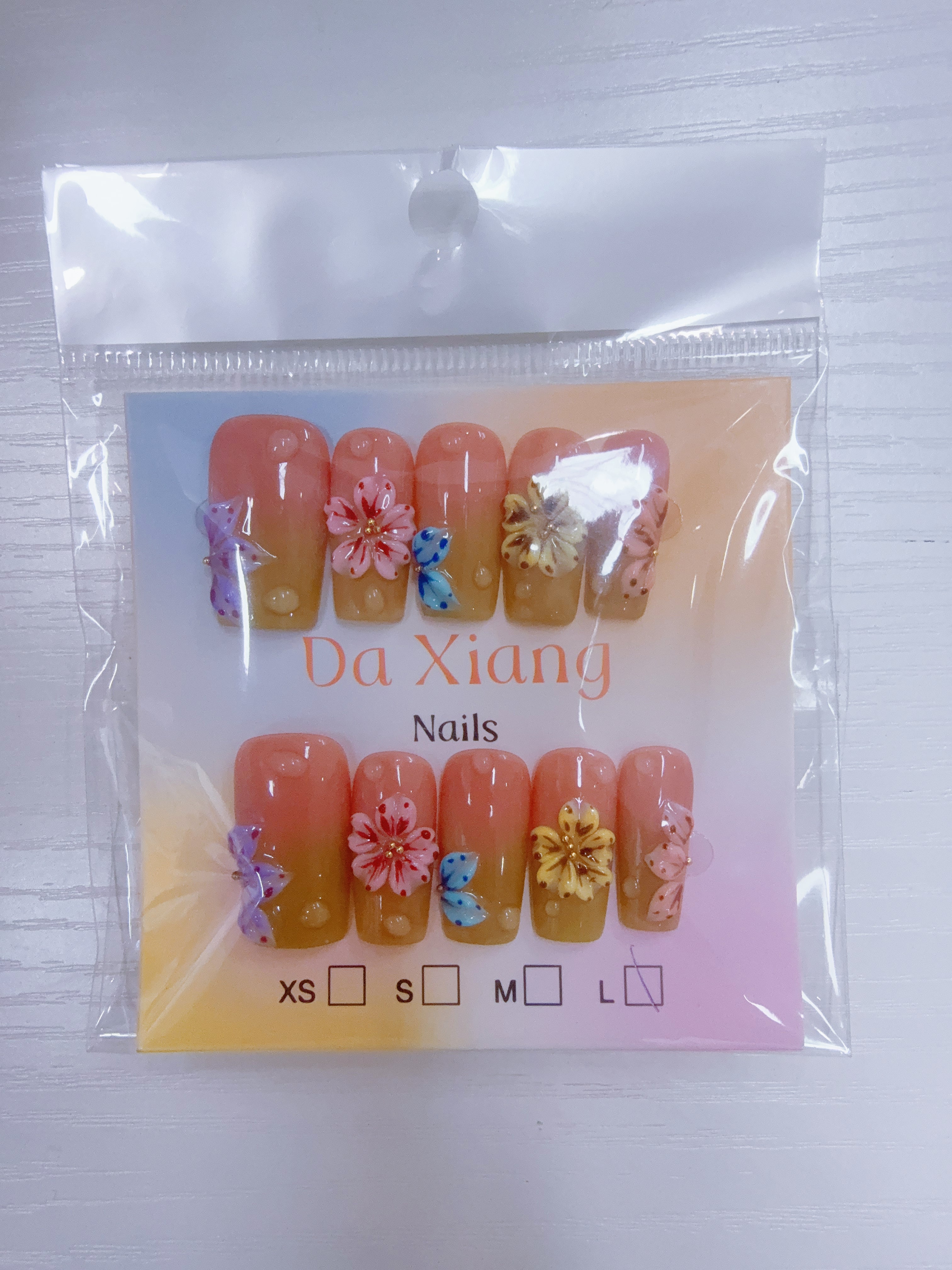 3D Hand‑Painted Flower Press‑On Nails, Reusable Fake Nails