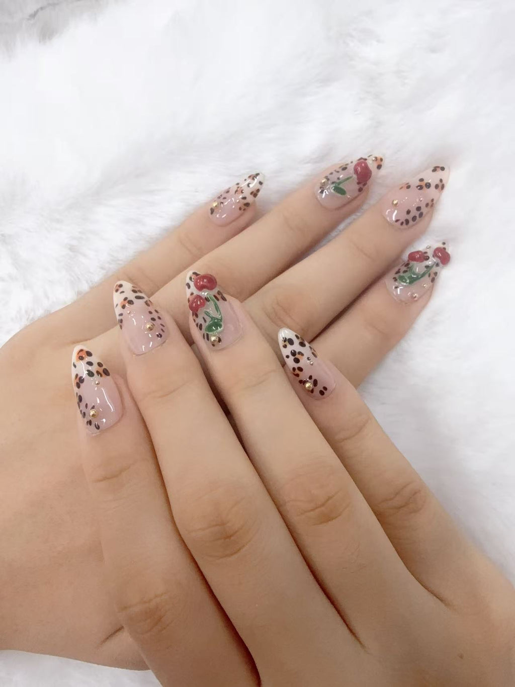 Hand Painted Pink Purple Butterfly Wing Press On Nails, Black Outline White Polka Dot Long Almond Fake Nails, Handmade Butterfly Nail Art
