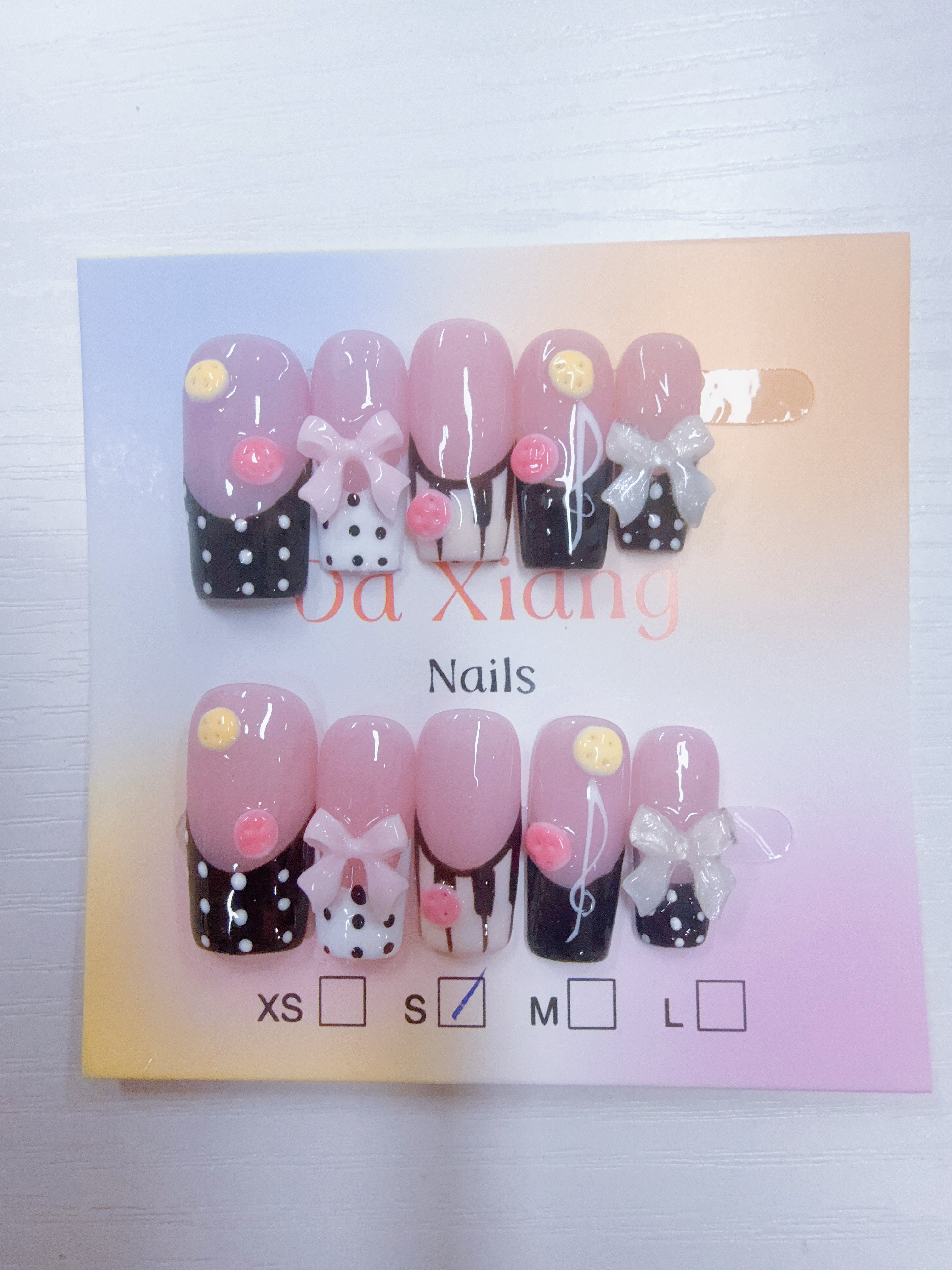 Cute 3D‑Bow Polka‑Dot Press‑On Nails Reusable Fake Nails