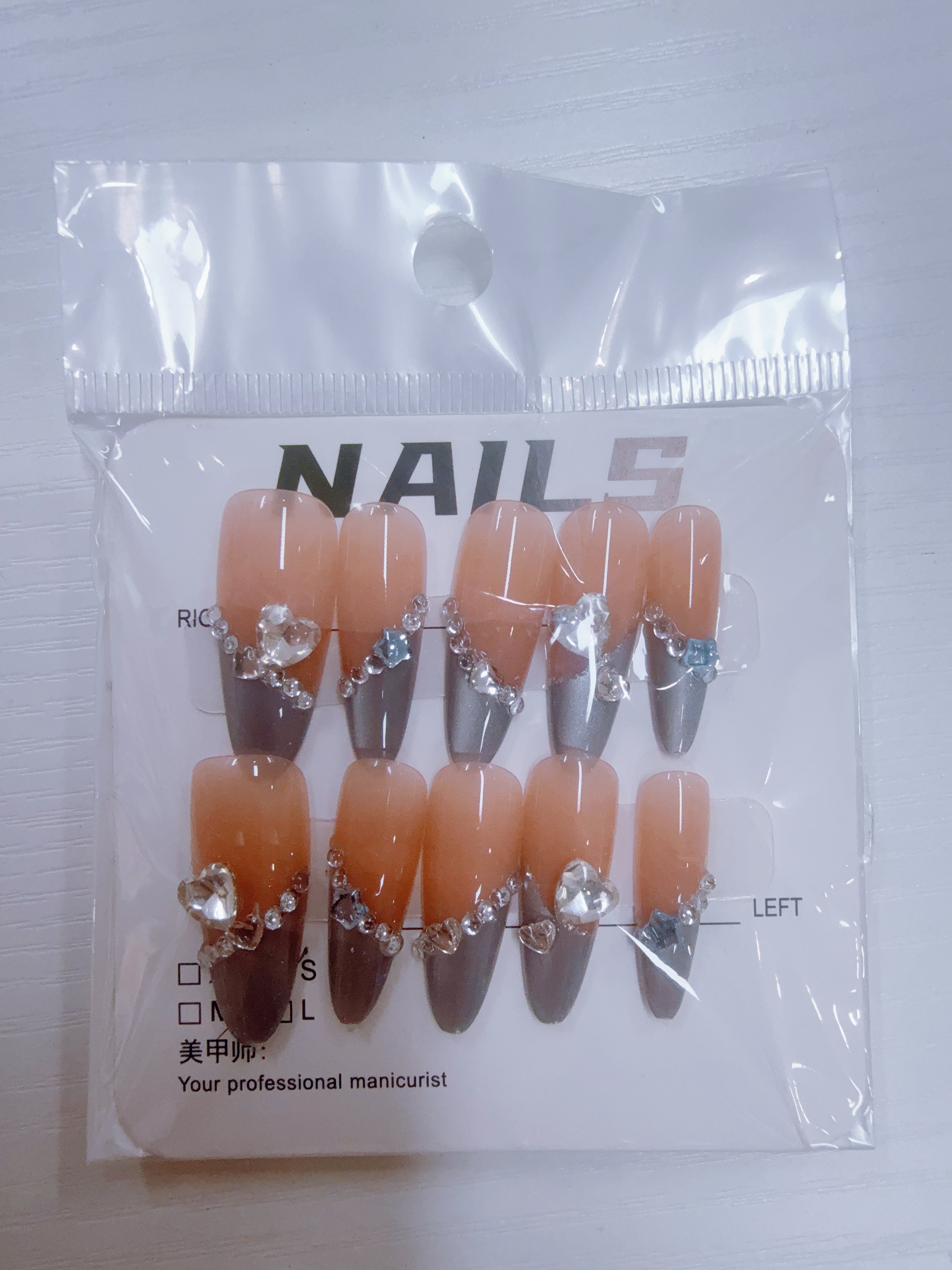 Gradient Silver‑Rhinestone Long Press‑On Nails, Reusable Fake Nails