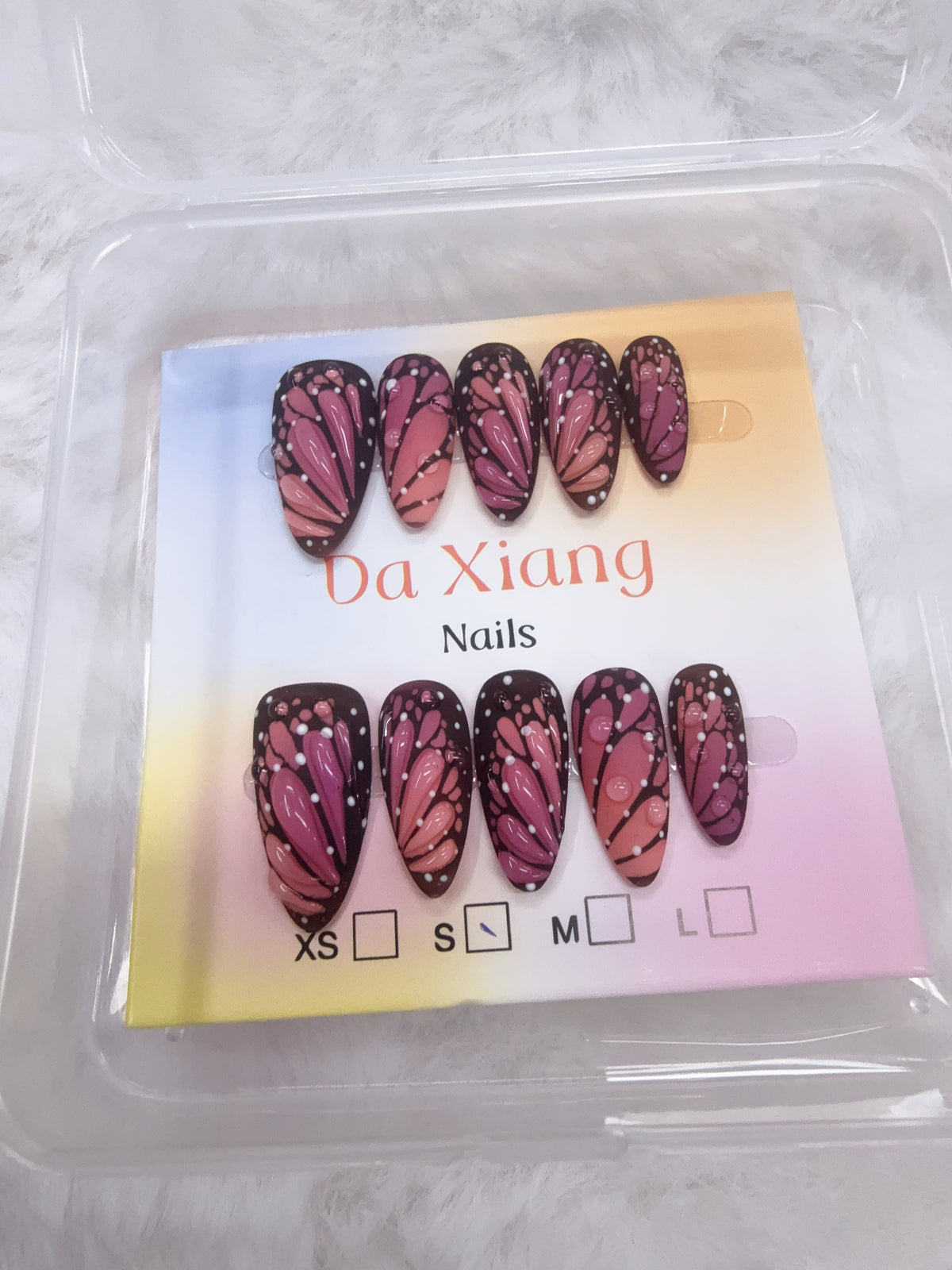 Black Polka Dot 3D Bow Press On Nails, Nude Pink French Square Fake Nails with Colorful Button Decor, Cute Sweet Handmade Nail Art