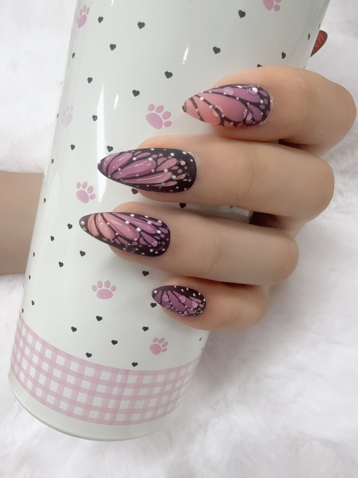 Black Polka Dot 3D Bow Press On Nails, Nude Pink French Square Fake Nails with Colorful Button Decor, Cute Sweet Handmade Nail Art