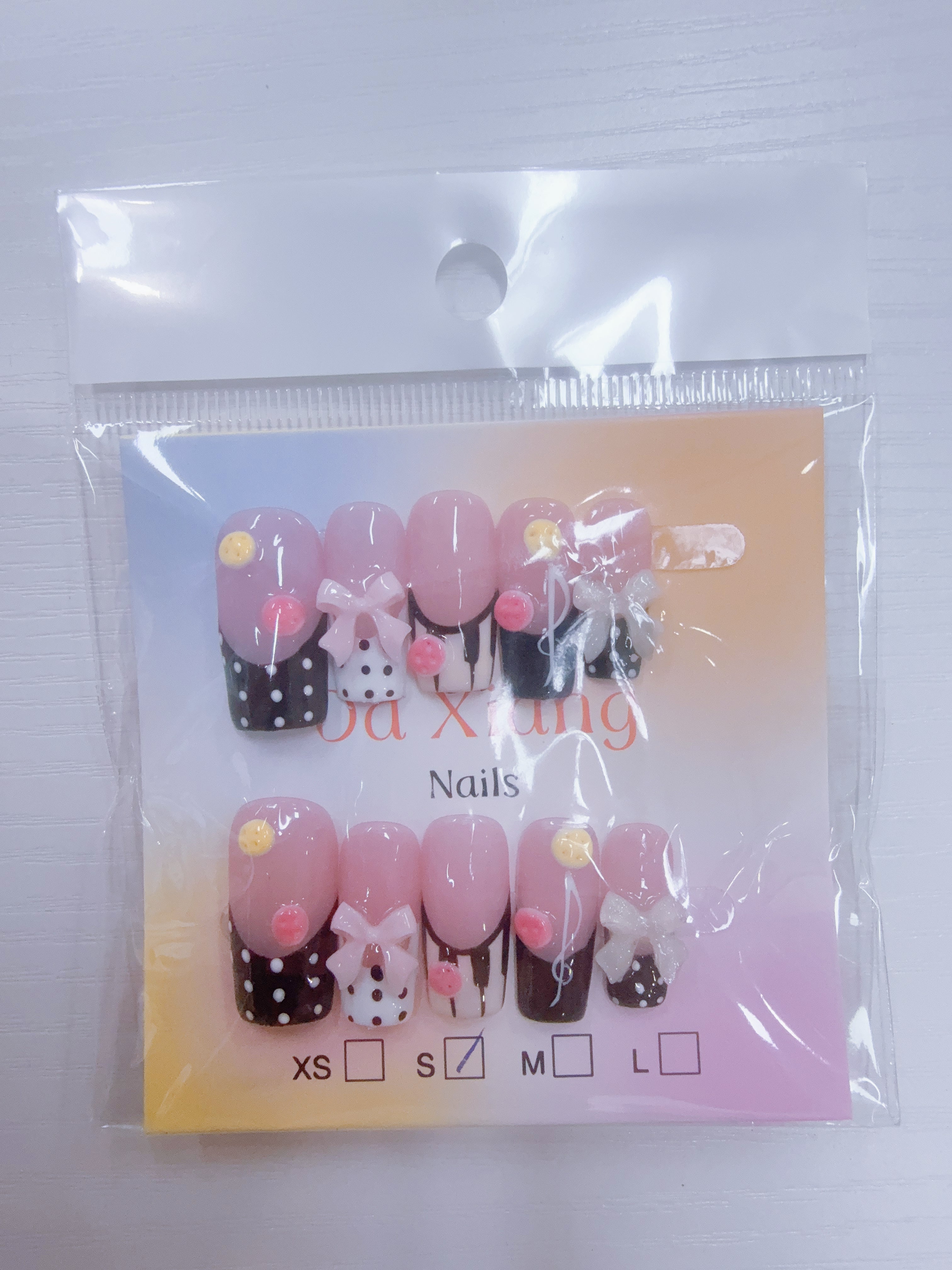 Cute 3D‑Bow Polka‑Dot Press‑On Nails Reusable Fake Nails