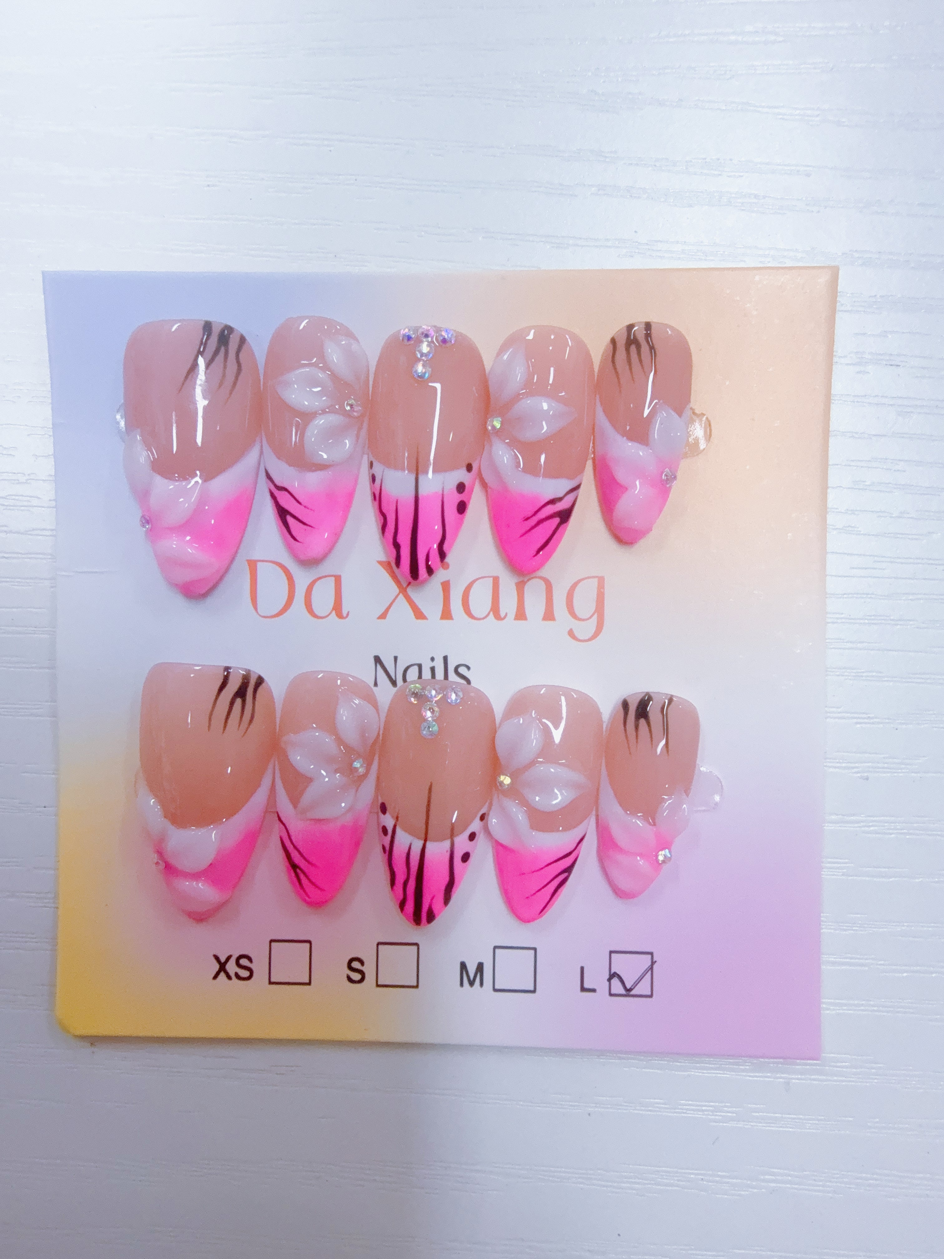 Pink‑Purple Gradient Hand‑Painted Press‑On Nails, Reusable Fake Nails
