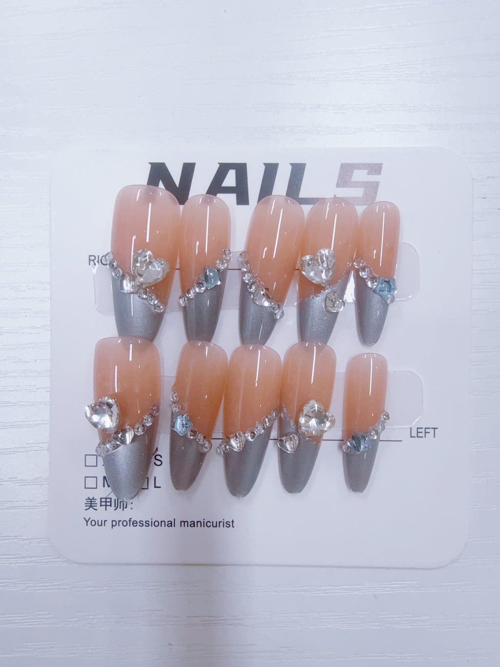 Gradient Silver‑Rhinestone Long Press‑On Nails, Reusable Fake Nails