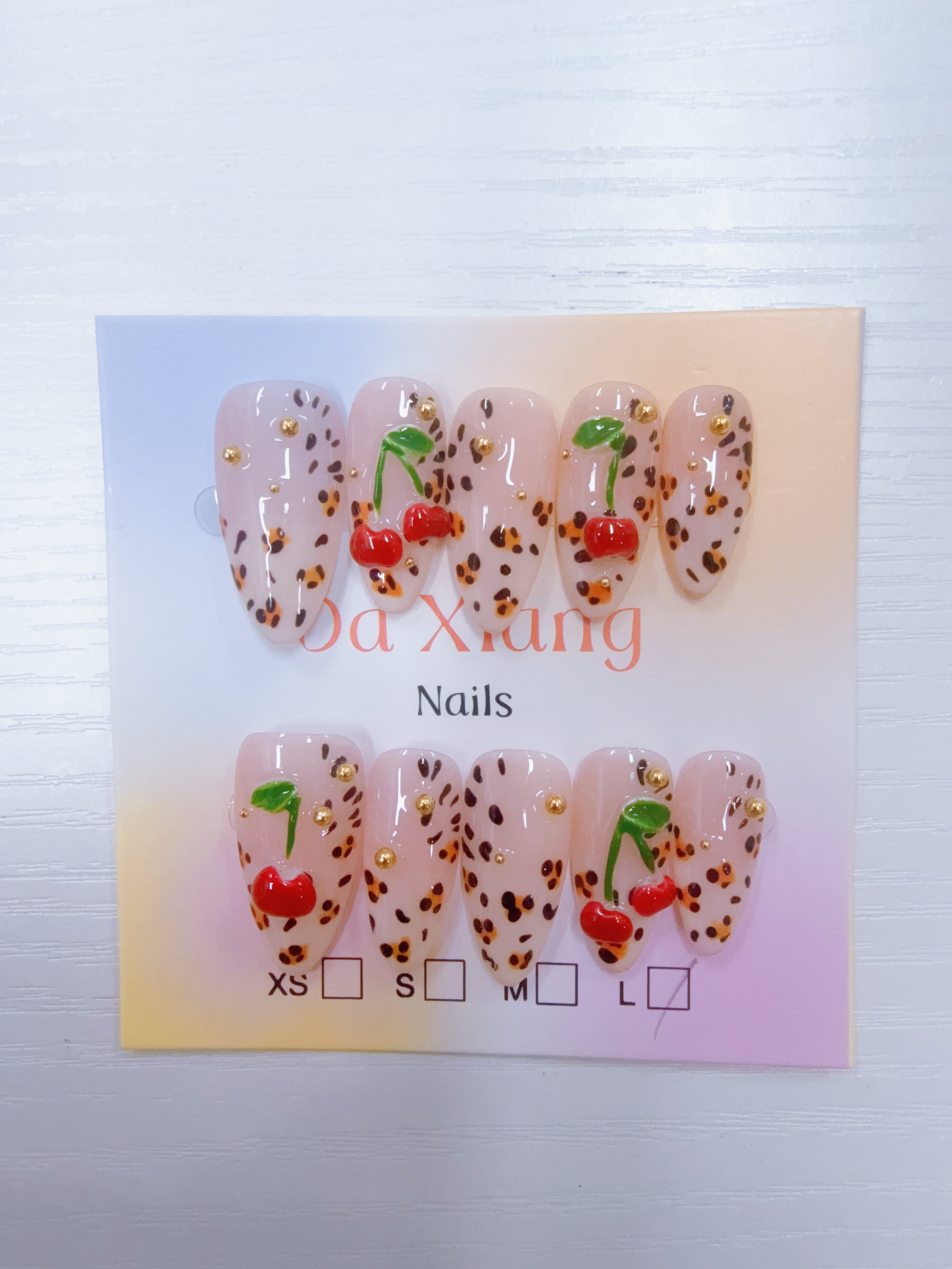 Cute Cherry Leopard‑Print Press‑On Nails, Reusable Fake Nails