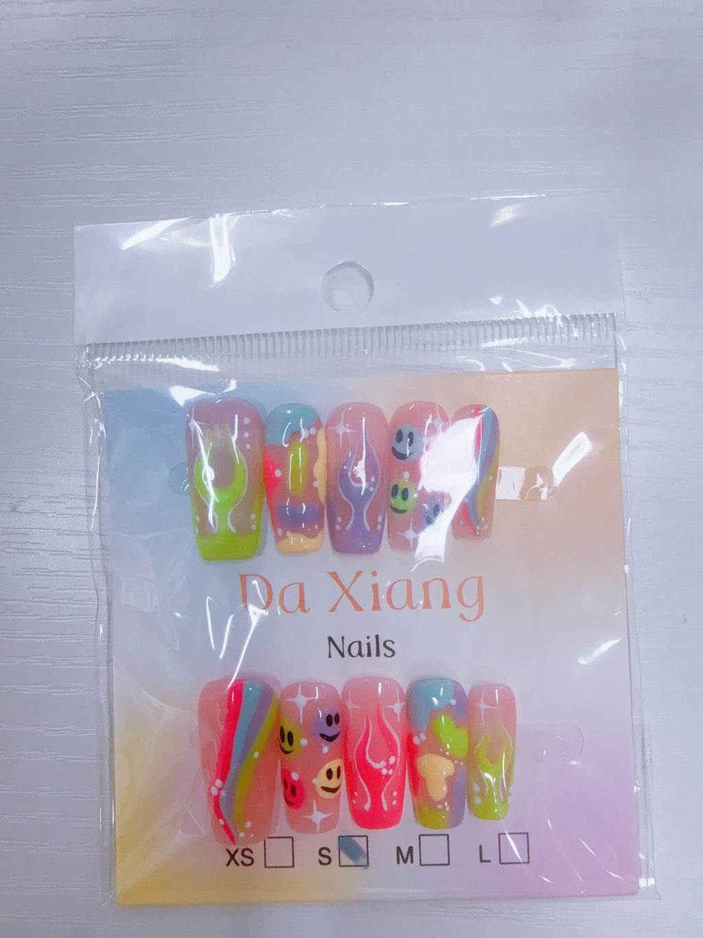 Colorful Flame‑Smiley Press‑On Nails, Reusable Artificial Nails