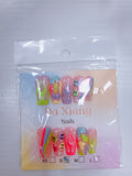 Colorful Flame‑Smiley Press‑On Nails, Reusable Artificial Nails