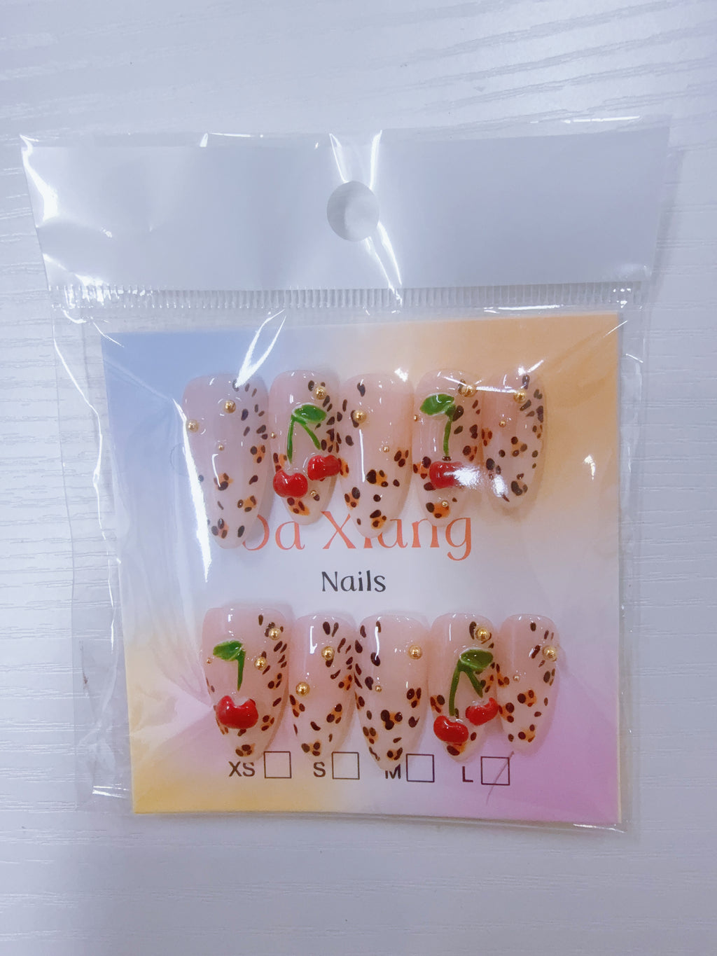 Cute Cherry Leopard‑Print Press‑On Nails, Reusable Fake Nails
