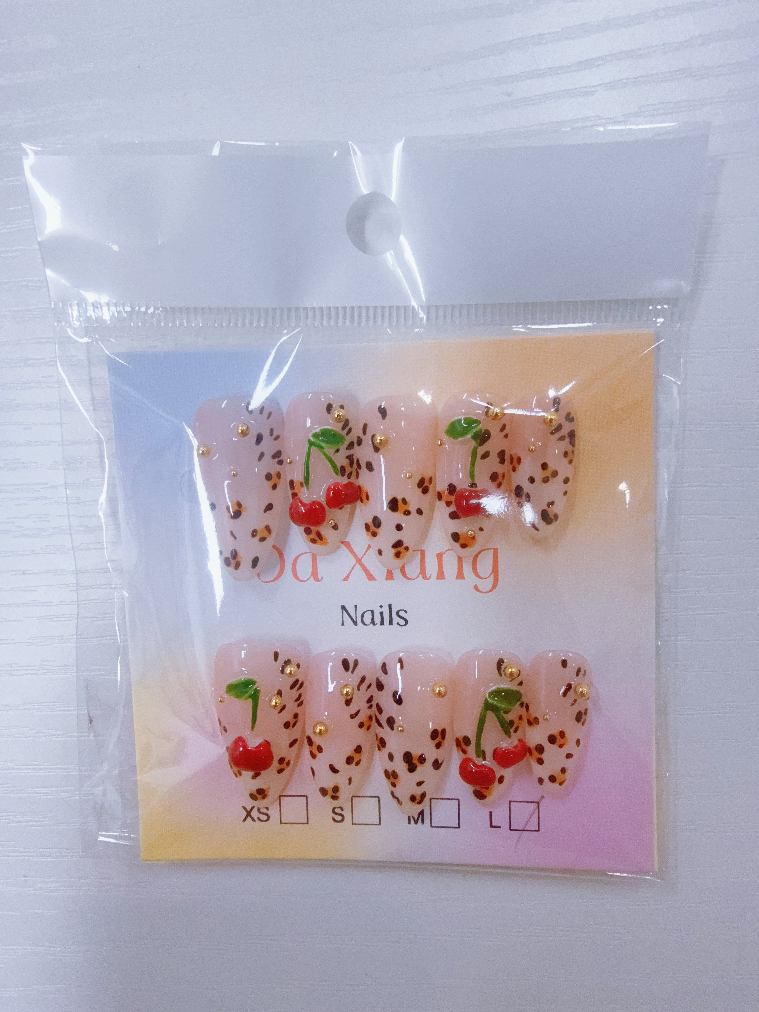 Cute Cherry Leopard‑Print Press‑On Nails, Reusable Fake Nails